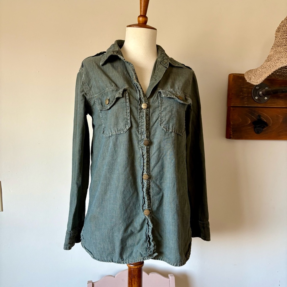 Current/Elliott Army Green Denim Shirt S/XS